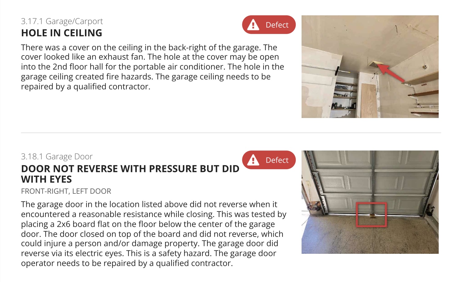 Report finding with photo and recommendation